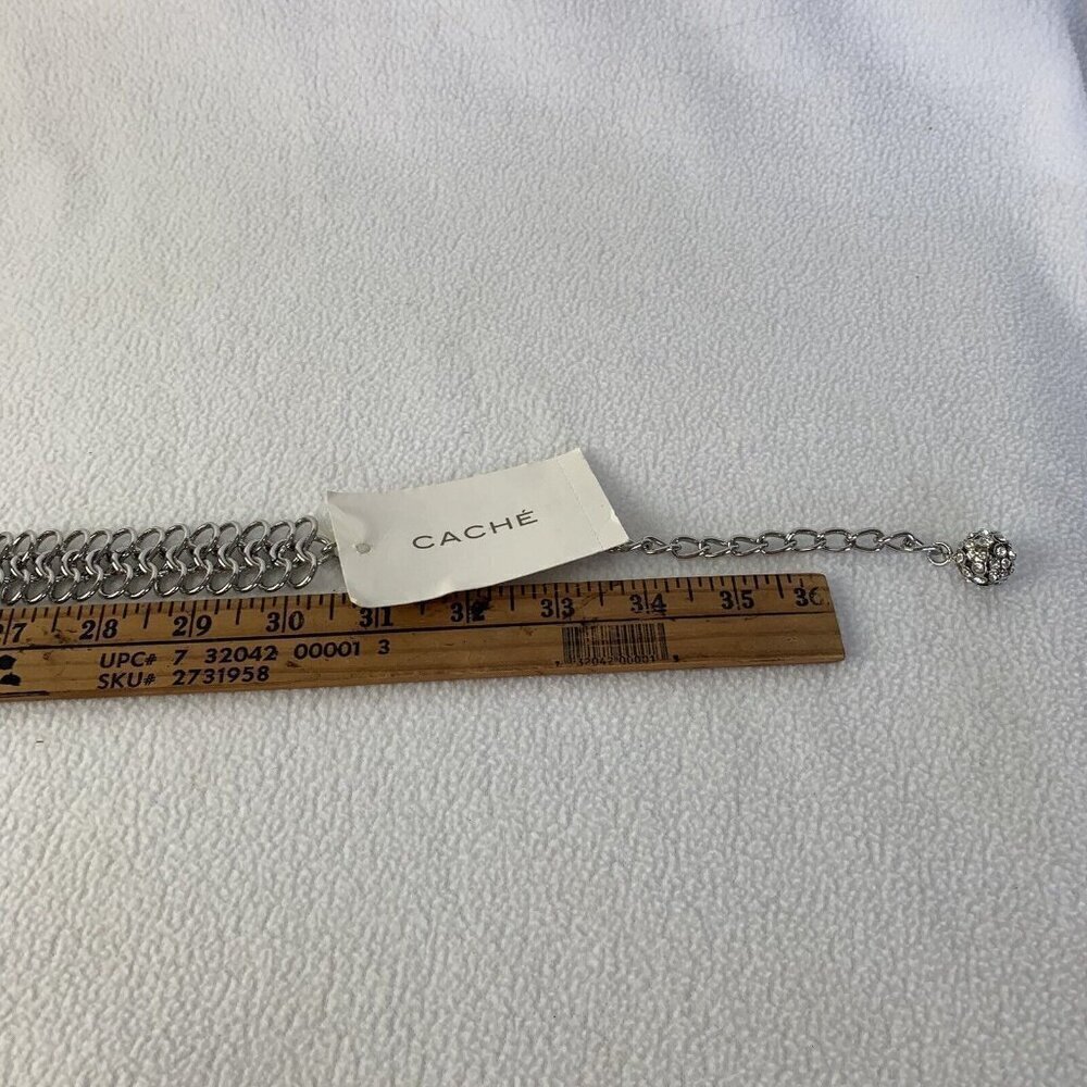 Cache Silver Heavy 3 Row Chain Statement Necklace 1” Wide New - Picture 7 of 9